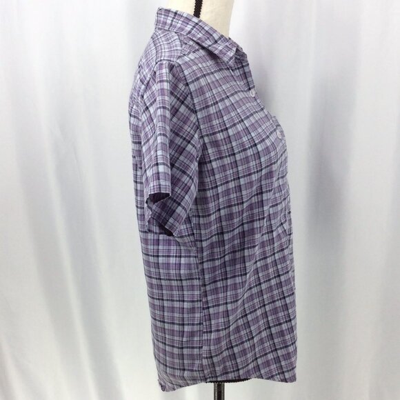Columbia Top Womens Size Small Purple Plaid Short Sleeve Button Down Cotton - Picture 2 of 6